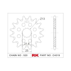Γρανάζι Κίνησης RK C4019-16ZZ5  (JTF565.16RB) Με Αντιθορ.Λάστιχο TRIUMPH 660 TIGER'22-23