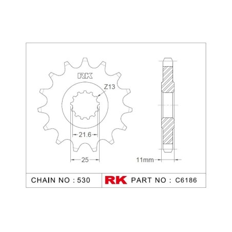 Γρανάζι Κίνησης RK C6186-16ZZ5 (JTF580.16RB) Με Αντιθορ.Λάστιχο FZS600FAZER'04-09