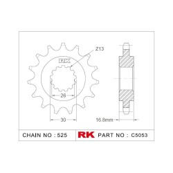 Γρανάζι Κίνησης RK C5053-16ZZ5 (JTF1370.16RB) Με Αντιθορ.Λάστιχο XLV1000VARADERO'99-13,CRF1000/1100AFRICA T'16-24,CBF600F HORNET