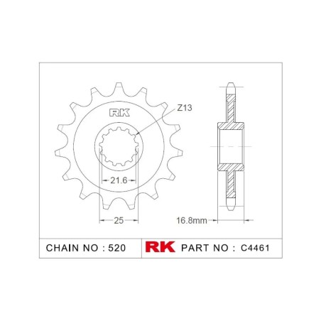Γρανάζι Κίνησης RK C4461-16ZZ5 (JTF1373.16RB) Με Αντιθορ.Λάστιχο NC700D INTEGRA'12-13,NC750X'21-24