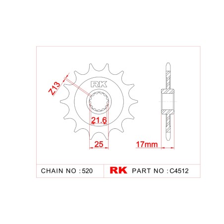 Γρανάζι Κίνησης RK C4512-15ZZ5 (JTF1381.15RB) Με Αντιθορ.Λάστιχο CB500X/R/F'13-23,VOGE500R/DS/AC'21-23