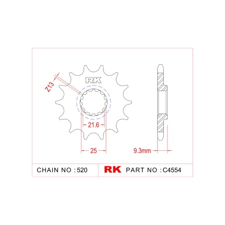 Γρανάζι Κίνησης RK C4554-14ZZ5 (JTF1539.14RB) Με Αντιθορ.Λάστιχο NINJA300'13-17,KLE300VERSYS'16-24,KLX230'20-22