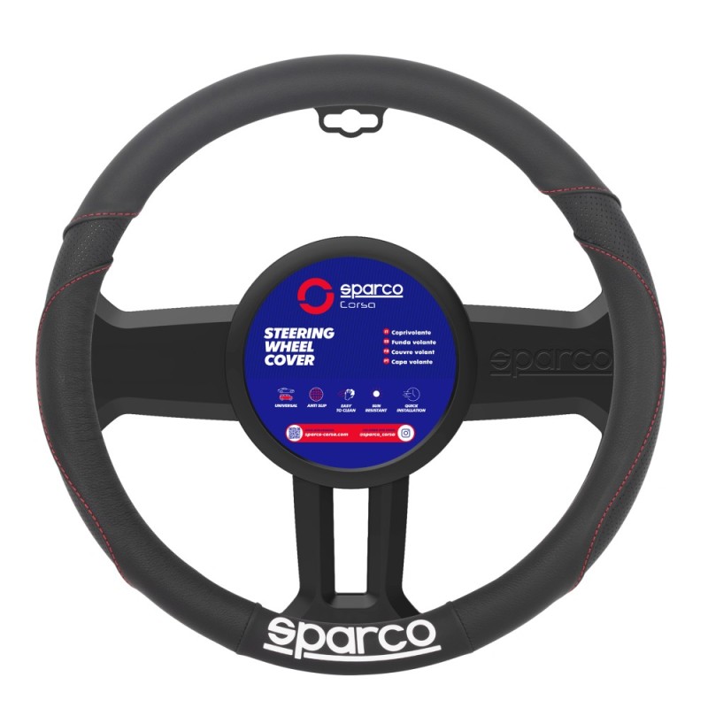 Κάλυμμα τιμονιού μαύρο δέρμα D38cm 1τμχ Sparco