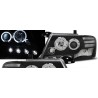 Φανάρια εμπρός angel eyes για Mitsubishi Pajero (2001-2006) - μαύρα , με λάμπες (Η1) - σετ 2τμχ.