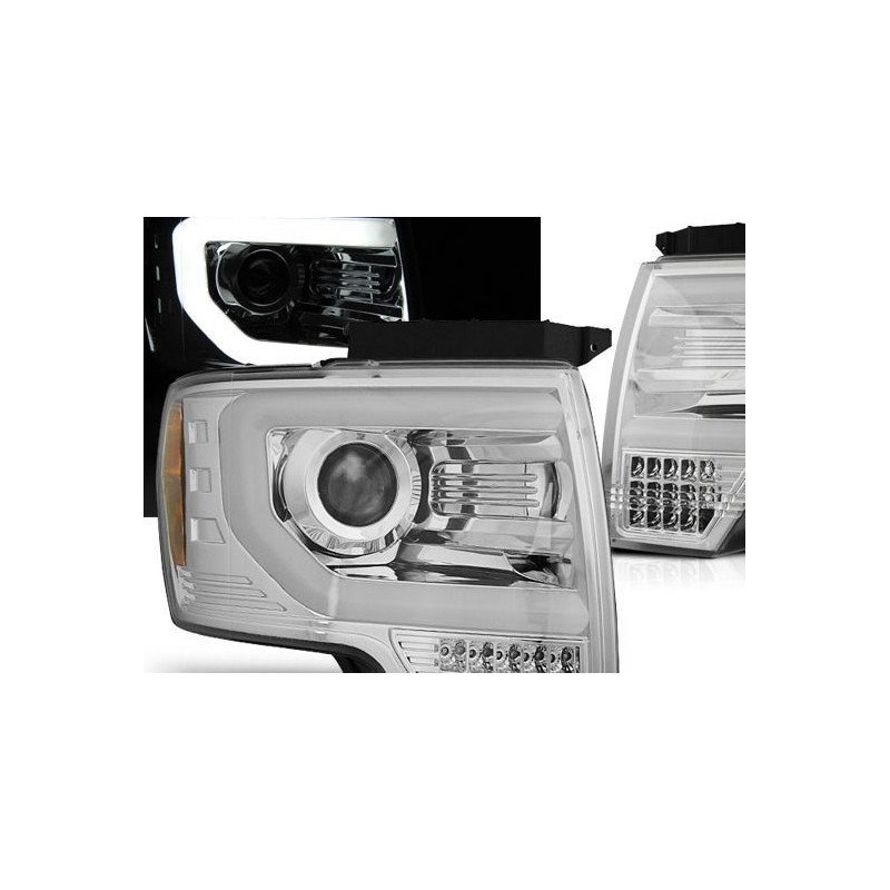 Φανάρια εμπρός για Ford F150 (2008-2014) - χρωμίου , με λάμπες (Η1) - σετ 2τμχ.