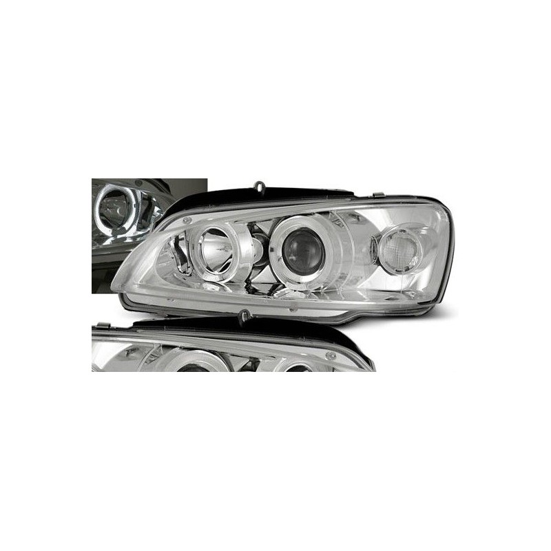 Φανάρια εμπρός angel eyes για Peugeot 106 , χρωμίου, με λάμπες (Η1) - σετ 2τμχ.
