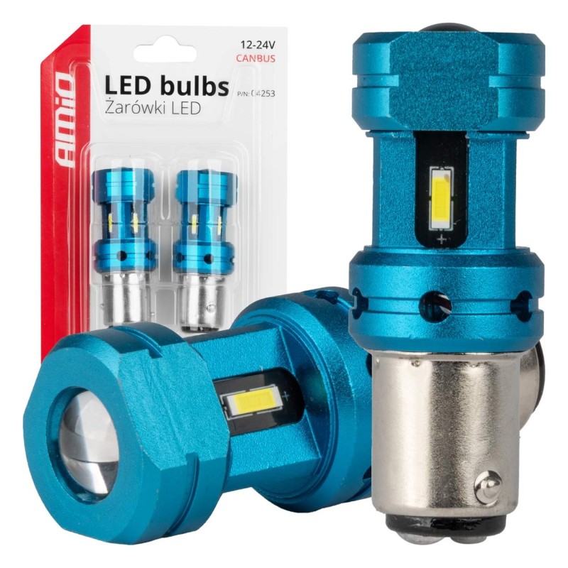 Amio - Λάμπες LED Αυτοκινήτου LED CANBUS 1157 BAY15D P21/5W 4SMD 1860 6000K Λευκή – Universal 12V/24V - 2 Τεμ. (04253/AM)