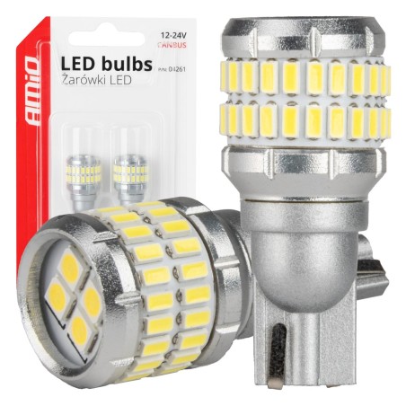 Amio - Λάμπα LED CANBUS T15 (W16W) 48SMD 3014 + 4SMD 3030 Λευκή 6000K 12V/24V για Φώτα Όπισθεν & Βοηθητικό Φωτισμό - 2τεμ. (0426