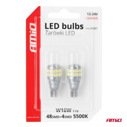 Amio - Λάμπα LED CANBUS T15 (W16W) 48SMD 3014 + 4SMD 3030 Λευκή 6000K 12V/24V για Φώτα Όπισθεν & Βοηθητικό Φωτισμό - 2τεμ. (0426
