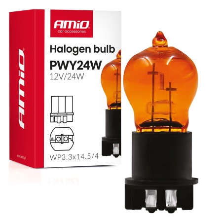 Amio - Λάμπα Αλογόνου PWY24W 12V 24W Amber (Πορτοκαλί) Βάση WP3.3x14.5-4 για Φλας  - 1 τεμ.(04410/AM)