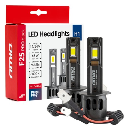 Amio - Λαμπτήρες LED F25 PRO Black Edition H1 68W 12-24V Full CAN Bus με Φωτεινότητα 7646lm σε Ψυχρό Λευκό 6000K για Επιβατικά Α