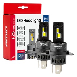 Amio - Λαμπτήρες LED F25 PRO Black Edition H4/H19 70W 12-24V Full CAN Bus με Φωτεινότητα 8000lm σε Ψυχρό Λευκό 6000K για Επιβατι