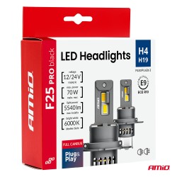 Amio - Λαμπτήρες LED F25 PRO Black Edition H4/H19 70W 12-24V Full CAN Bus με Φωτεινότητα 8000lm σε Ψυχρό Λευκό 6000K για Επιβατι