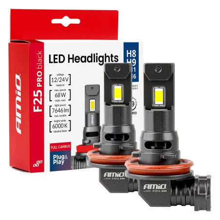 Amio - Λαμπτήρες LED F25 PRO Black Edition H8/H9/H11/H16 68W 12-24V Full CAN Bus με Φωτεινότητα 7646lm σε Ψυχρό Λευκό 6000K για 