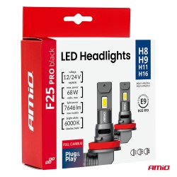 Amio - Λαμπτήρες LED F25 PRO Black Edition H8/H9/H11/H16 68W 12-24V Full CAN Bus με Φωτεινότητα 7646lm σε Ψυχρό Λευκό 6000K για 