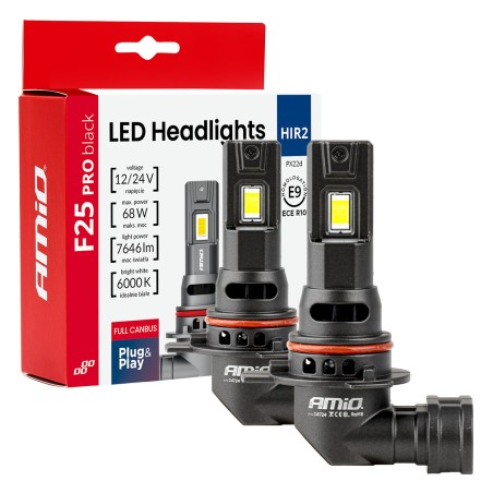Amio - Λαμπτήρες LED F25 PRO Black Edition HIR2 (9012) 68W 12-24V Full CAN Bus με Φωτεινότητα 7646lm σε Ψυχρό Λευκό 6000K για Επ