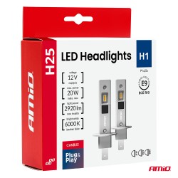 Amio - Λαμπτήρες LED Φώτων Εμπρός τύπου H1 βάση P14.5s τάση λειτουργίας 12V απόδοσης 20W (2920lm) Series H25 CANBUS 6000K για Επ