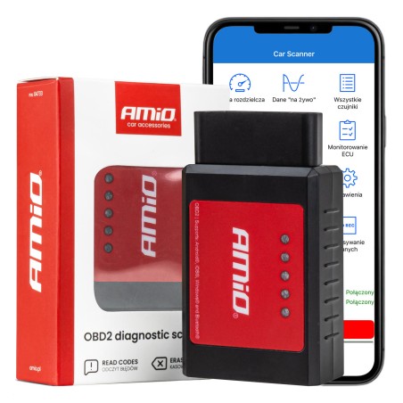 Amio - Διαγνωστικό Αυτοκινήτου OBD 2 τύπου ELM327 Bluetooth XL τάση λειτουργίας 12V με ασύρματη σύνδεση για Επιβατικά Αυτοκίνητα