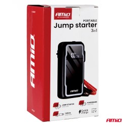 Amio - Φορητός Εκκινητής Μπαταρίας 3 σε 1 τύπου Jump Starter με Φως LED και Powerbank τάση λειτουργίας 12V απόδοσης 12Ah 800-160