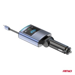 Amio - FM Transmitter Αυτοκινήτου 12/24V με 1xUSB Type-A, 1xUSB Type-C και Ενσωματωμένο Καλώδιο Φόρτισης Type-C - 1 τεμ. (04656/