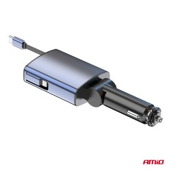 Amio - FM Transmitter Αυτοκινήτου 12/24V με 1xUSB Type-A, 1xUSB Type-C και Ενσωματωμένο Καλώδιο Φόρτισης Type-C - 1 τεμ. (04656/