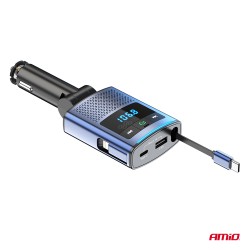 Amio - FM Transmitter Αυτοκινήτου 12/24V με 1xUSB Type-A, 1xUSB Type-C και Ενσωματωμένο Καλώδιο Φόρτισης Type-C - 1 τεμ. (04656/