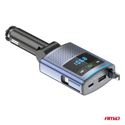 Amio - FM Transmitter Αυτοκινήτου 12/24V με 1xUSB Type-A, 1xUSB Type-C και Ενσωματωμένο Καλώδιο Φόρτισης Type-C - 1 τεμ. (04656/