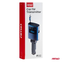 Amio - FM Transmitter Αυτοκινήτου 12/24V με 1xUSB Type-A, 1xUSB Type-C και Ενσωματωμένο Καλώδιο Φόρτισης Type-C - 1 τεμ. (04656/