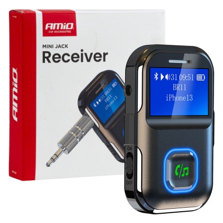 Amio - Bluetooth Δέκτης (Receiver) BTR-03 για Ασύρματη Μετάδοση Ήχου με υποδοχή Mini Jack 3.5mm και Οθόνη LCD - 1 τεμ. (04659/AM