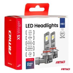 Amio - Λάμπες LED HB3 τύπου Series X5 Winger τάση λειτουργίας 12V απόδοσης 50W Can-bus για Επιβατικά Αυτοκίνητα - 2 τεμ. (03948/