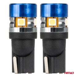 Amio - Λάμπες LED T10 W5W τάση λειτουργίας 12/24V με 5xSMD 3030 Can-bus λευκό φως 5.500K (σε χρώμα μπλε-μαύρο) για Επιβατικά Αυτ