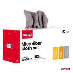 Amio - Σετ Πανιά Μικροϊνών (Microfiber) διαστάσεων 30x30cm με πυκνότητα 210g/m² σε συσκευασία 50 τεμαχίων για Επιβατικά Αυτοκίνη