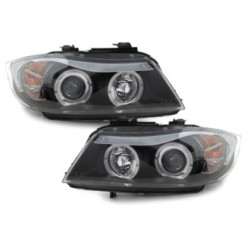 Φανάρια εμπρός angel eyes για BMW E90 (2005-2008) - CCFL μαύρα , με λάμπες (Η1) - σετ 2τμχ.