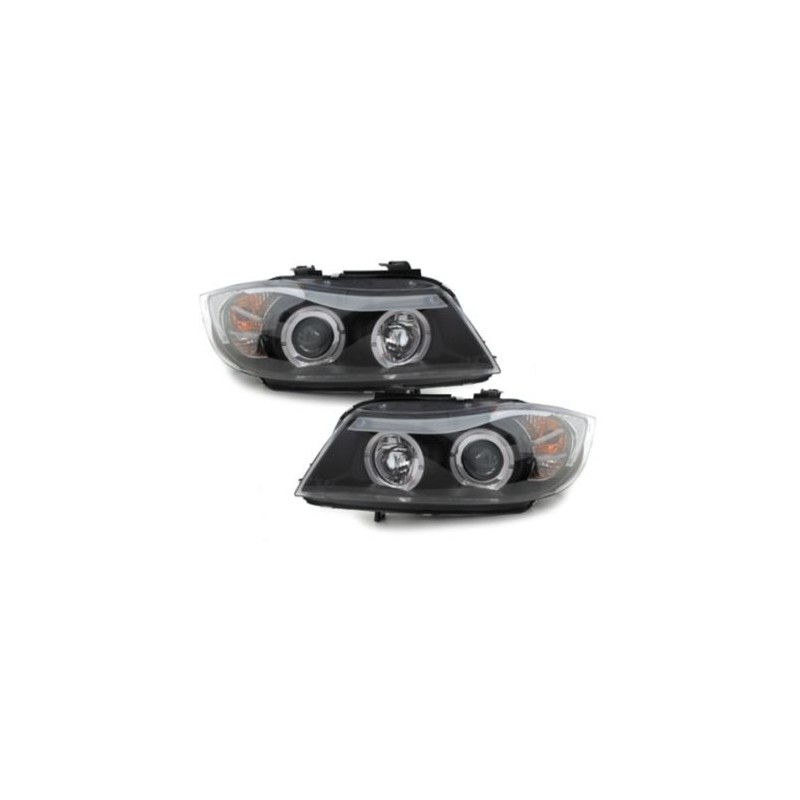 Φανάρια εμπρός angel eyes για BMW E90 (2005-2008) - CCFL μαύρα , με λάμπες (Η1) - σετ 2τμχ.