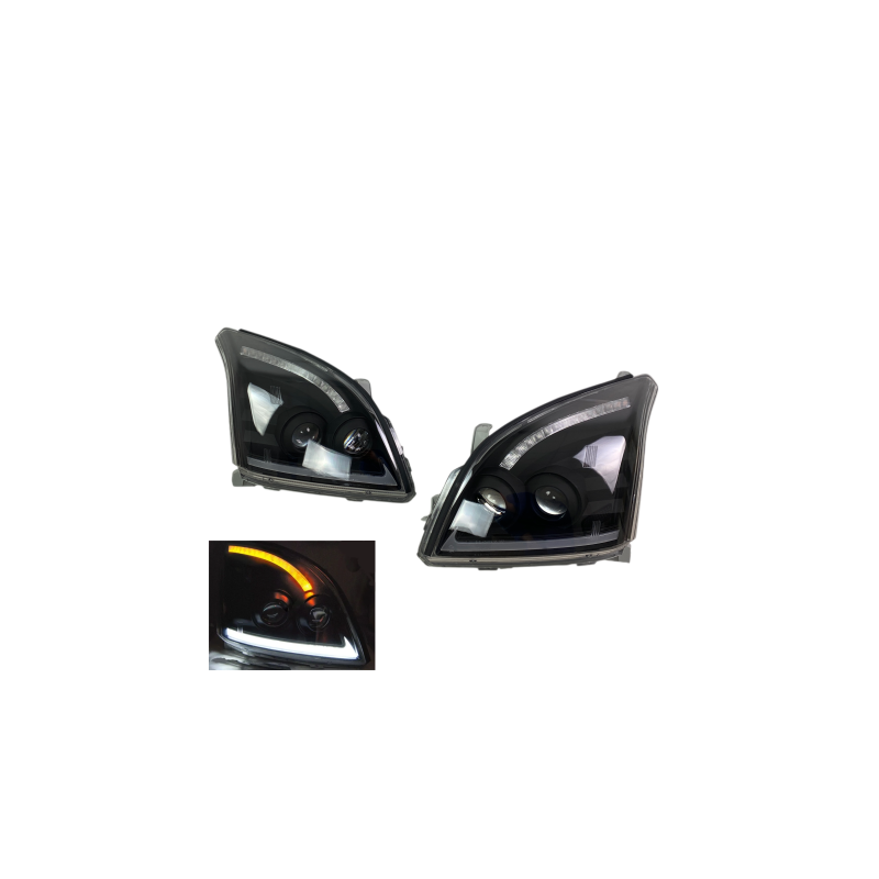 Φανάρια εμπρός Led Toyota Land Cruiser 120 (2003-2009) led - μαύρα , με λάμπες (Η7) - σετ 2τμχ.