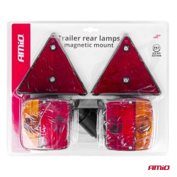 Amio – Φανάρια Τρέιλερ Μαγνητικά 12V με 7-PIN ISO & Ανακλαστικά Τρίγωνα για Ασφαλή Σήμανση & Ορατότητα – 2 Τεμ. (02095/AM)