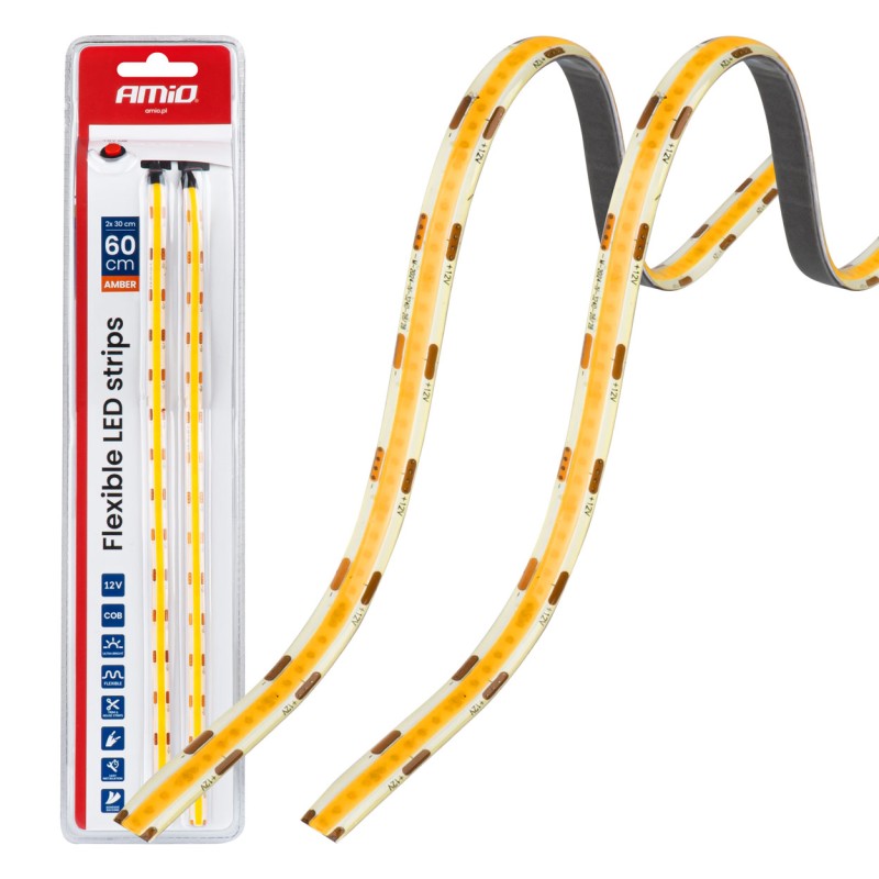 Amio – Ταινία LED COB 12V Πορτοκαλί 2x30cm Flexible για Εντυπωσιακό Εσωτερικό Φωτισμό & Easy Install – Σετ 2 Τεμ. (04572/AM)