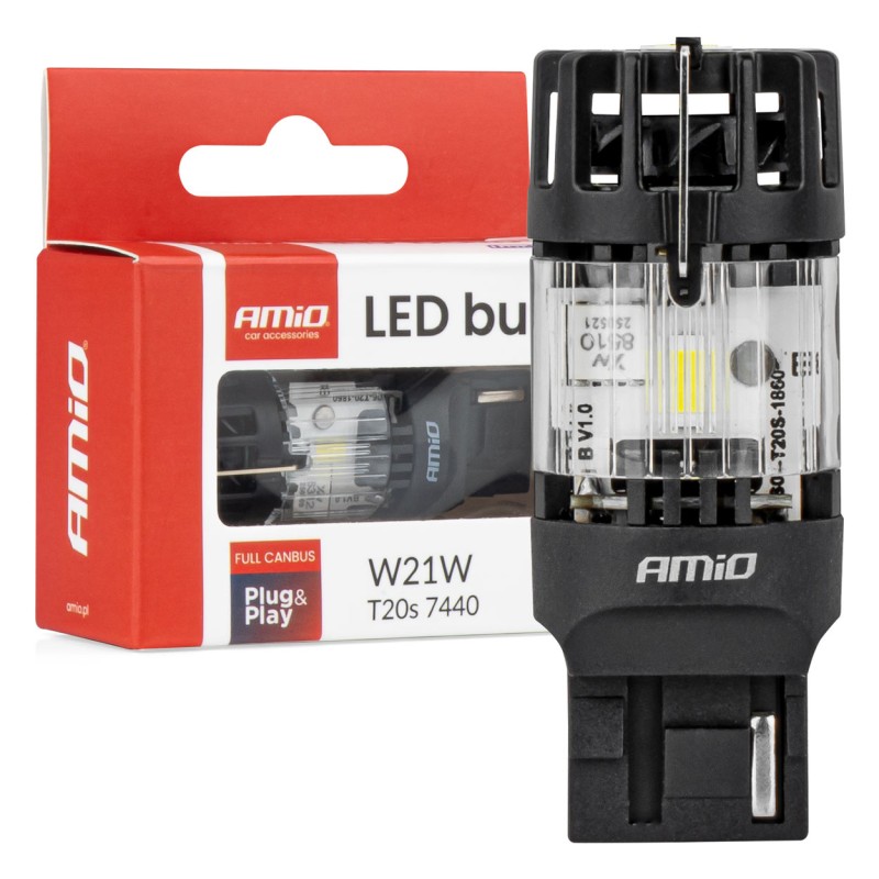 Amio – LED CSP T20S W21W 7440 Καρφωτό 12V 66W 4800lm 6500K Full CANBUS για Όπισθεν & Ισχυρό Φως – 1 Τεμ. (04686/AM)