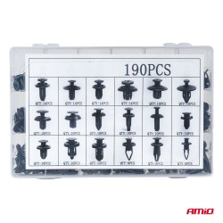 Amio – Κλιπς Ταπετσαρίας Αυτοκινήτου Σετ 190 Τεμ. για Σταθερή Τοποθέτηση & Επισκευή Πλαστικών – 1 Σετ (04736/AM)