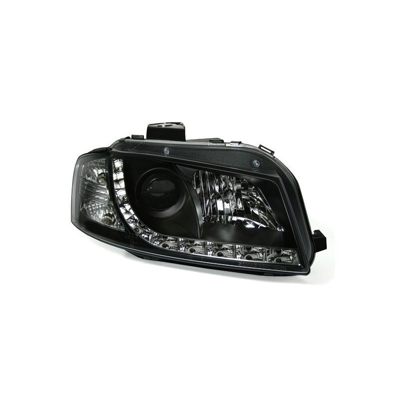 Φανάρια εμπρός led για Audi A3 (2003-2008) - μαύρα , με λάμπες (H7/Η1) - σετ 2τμχ.