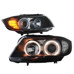Μπροστινά Φανάρια Set Για Bmw 3 E90 / E91 05-08 Angel Eyes & Led Φλας  Μαύρα H7/H7 Depo
