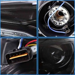Μπροστινά Φανάρια Set Για Mitsubishi Lancer 07-17 DRL Led Tube & Dynamic Φλας Μαύρο/Χρώμιο H7 Manual VLAND