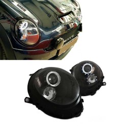 Μπροστινά Φανάρια Set Για Mini Cooper (R55/56/57/58/59) 06-13 Angel Eyes Μαύρα H9 Με Μοτέρ JunYan