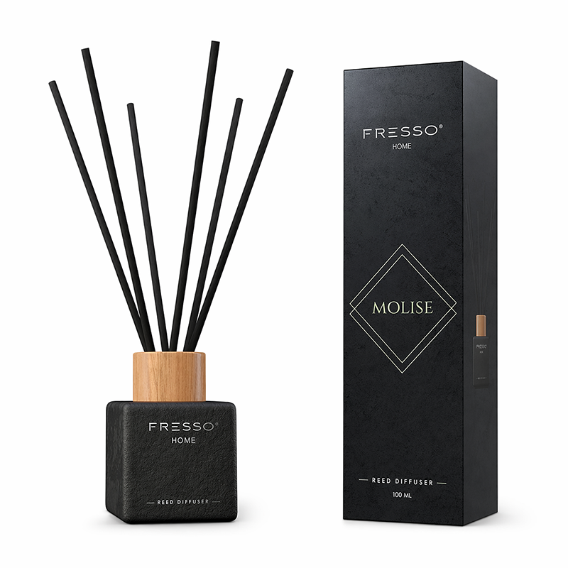 Fresso - Αρωματικό Χώρου με Στικ Molise 100 ml Premium Home Reed Diffuser με FlowScent, Μαύρο Γυάλινο Μπουκάλι και Μαύρα Στικ απ