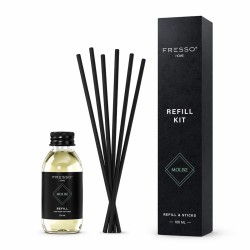 Fresso - Κιτ Αναπλήρωσης με Άρωμα Molise 100 ml Premium Home Refill Kit και 6 Μαύρα Στικ από Fiberglass για Αρωματικό Χώρου Reed