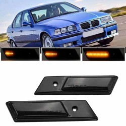 Πλαϊνά Φλας Φτερού Για Bmw 3 E36 90-96 / 3 E30 / 5 E34 88-95 / 7 E32 86-94 Βιδωτό Led Dynamic Black/Smoke 2 Τεμάχια