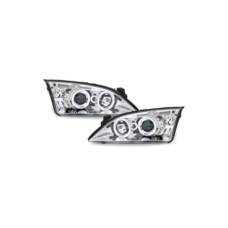 Φανάρια εμπρός angel eyes για Ford Mondeo (2000-2007) - chrome , με λάμπες (Η1) - σετ 2τμχ.