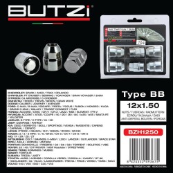 Αντικλεπτικά Μπουλόνια Ασφαλείας Butzi Premium Kit 6 pcs Με Μοναδικό Κλειδί-Εργαλείο Type-BB M12x1.50 T19