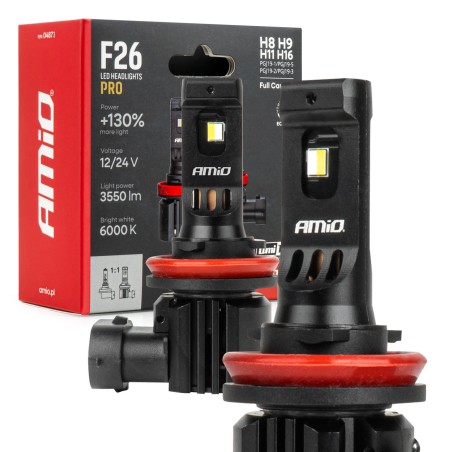AMiO - Λάμπες LED F26 Pro Series H8/H9/H11/H16 12/24V 68W 2900-3550lm 6.000K Full Can-Bus Plug&Play - 2 Τεμ. (04873/AM)
