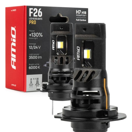 AMiO - Λάμπες LED F26 Pro Series H7/H18 12/24V 68W 2900-3550lm 6.000K Full Can-Bus Plug&Play - 2 Τεμ. (04872/AM)
